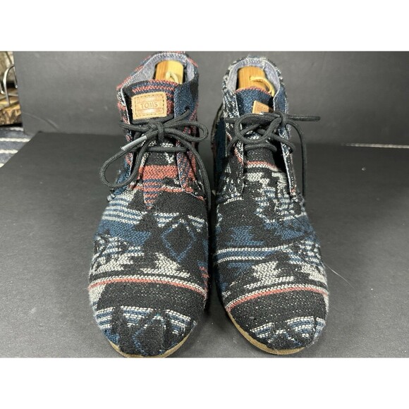 TOMS Boho Navajo Desert Wedge Booties in Aztec Jacquard Size 10 - Picture 2 of 12